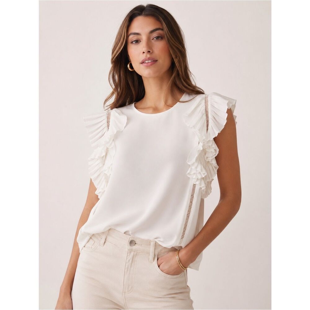 Maje White Pleated Ruffle Sleeve Blouse | Elegant Parisian Top